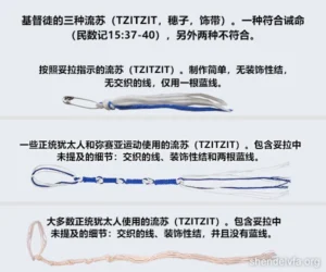 对三种不同类型的流苏（tzitzit）的比较，并描述根据圣经民数记15:37-40中神的律法所规定的正确类型。